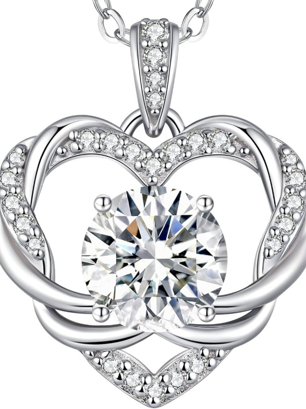 Eternal Love Moissanite Heart Necklace in Sterling Silver